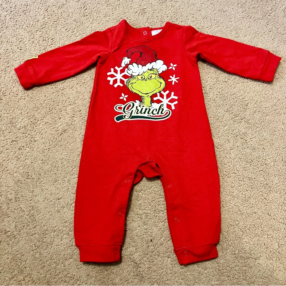 Dr Seuss The Grinch Christmas One‎ Piece Bodysuit Red Sz 6/9M *LIKE NEW*